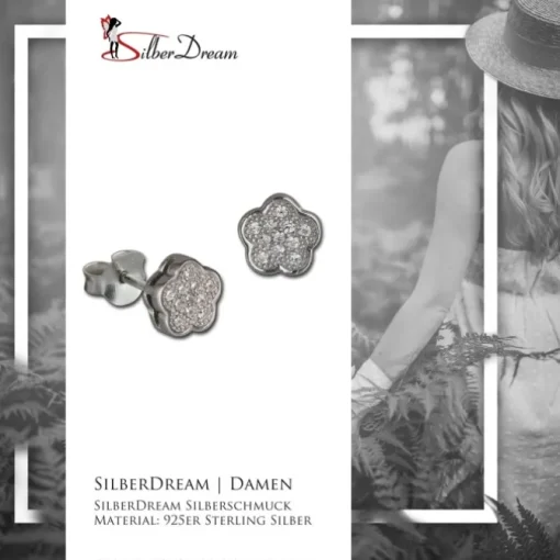 SilberDream Ohrring Blume weiß 925er Silber Ohrstecker GSO2905J