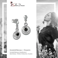 SilberDream Ohrring Doppelring Zirkonia schwarz 925 Ohrhänger SDO580S
