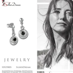 SilberDream Ohrring Doppelring Zirkonia schwarz 925 Ohrhänger SDO580S