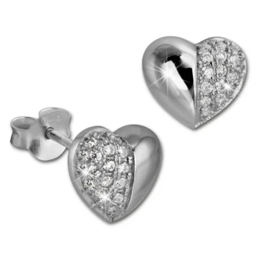 SilberDream Ohrring Herz weiß 925er Silber Ohrstecker GSO2907J