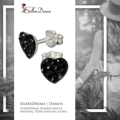 SilberDream Ohrring Herzen schwarz 925er Silber Ohrstecker GSO251S