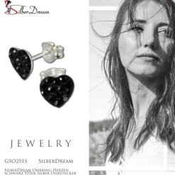SilberDream Ohrring Herzen schwarz 925er Silber Ohrstecker GSO251S