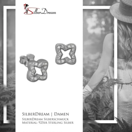 SilberDream Ohrring Kleeblatt weiß 925er Silber Ohrstecker GSO2902J