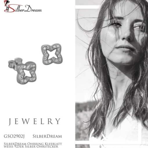 SilberDream Ohrring Kleeblatt weiß 925er Silber Ohrstecker GSO2902J