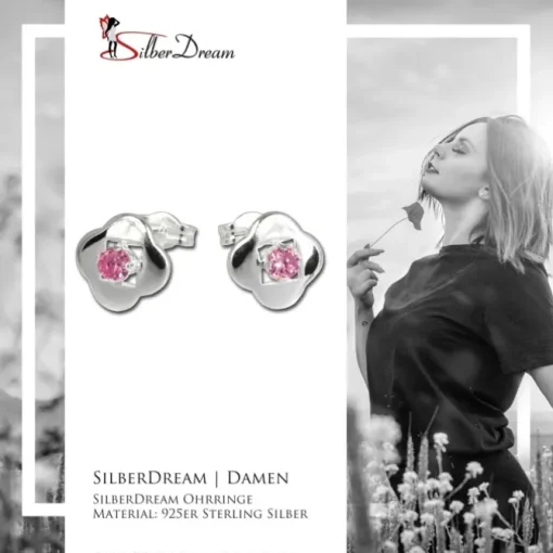 SilberDream Ohrring Kleeblatt Zirkonia rosa 925er Ohrstecker SDO544A