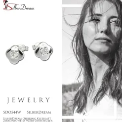 SilberDream Ohrring Kleeblatt Zirkonia weiß 925er Ohrstecker SDO544W