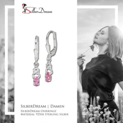 SilberDream Ohrring Kleine Blume Zirkonia rosa 925 Ohrhänger SDO535A