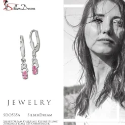 SilberDream Ohrring Kleine Blume Zirkonia rosa 925 Ohrhänger SDO535A