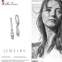 SilberDream Ohrring Kleine Blume Zirkonia blau 925 Ohrhänger SDO535H