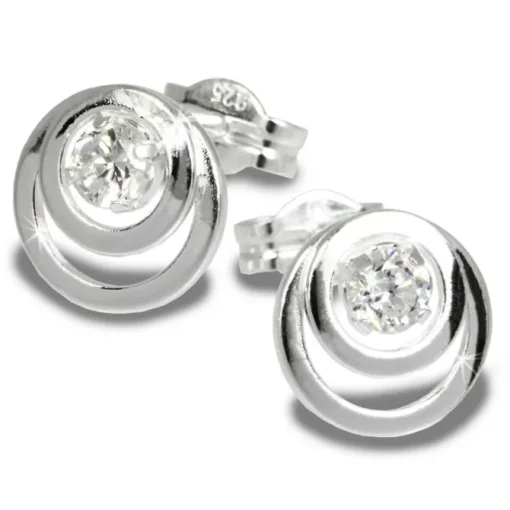 SilberDream Ohrring Kreise Zirkonia weiß 925 Silber Ohrstecker SDO542W