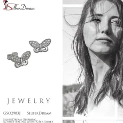 SilberDream Ohrring Schmetterling weiß 925er Silber Ohrstecker GSO2903J
