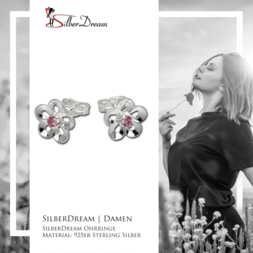 SilberDream Ohrring Seerose Zirkonia rosa 925er Ohrstecker SDO545A
