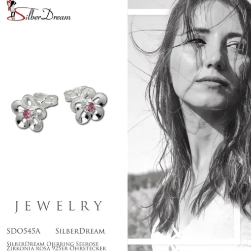 SilberDream Ohrring Seerose Zirkonia rosa 925er Ohrstecker SDO545A
