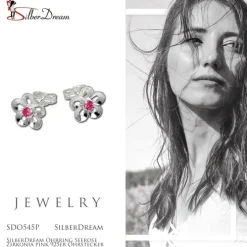 SilberDream Ohrring Seerose Zirkonia pink 925er Ohrstecker SDO545P