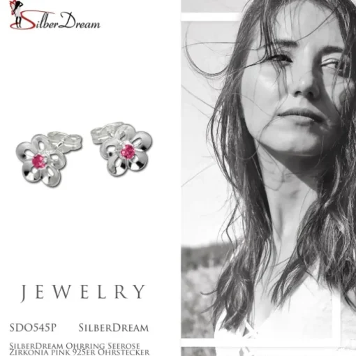 SilberDream Ohrring Seerose Zirkonia pink 925er Ohrstecker SDO545P