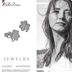 SilberDream Ohrring Shamrock weiß 925er Silber Ohrstecker GSO2901J