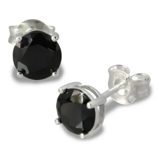 SilberDream Ohrring Zirkonia schwarz 6mm rund Silber Ohrstecker SDO716S