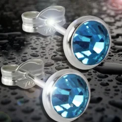SilberDream Ohrring Zirkonia hellblau 6mm 925 Silber Ohrstecker SDO5536H