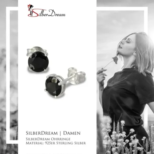 SilberDream Ohrring Zirkonia schwarz 6mm rund Silber Ohrstecker SDO716S