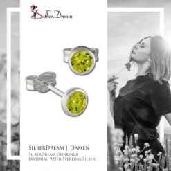 SilberDream Ohrring Zirkonia moosgrün 4mm 925 Silber Ohrstecker SDO5534G
