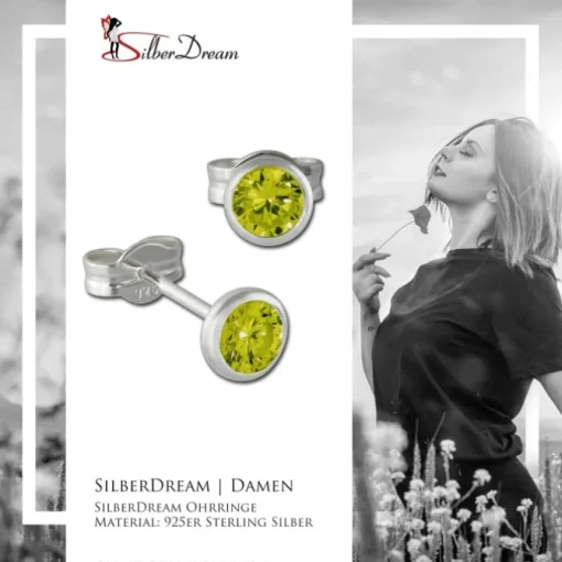 SilberDream Ohrring Zirkonia moosgrün 4mm 925 Silber Ohrstecker SDO5534G