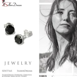 SilberDream Ohrring Zirkonia schwarz 6mm rund Silber Ohrstecker SDO716S