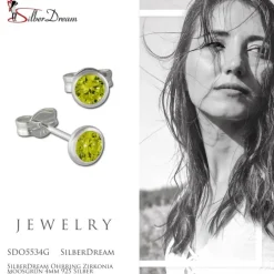 SilberDream Ohrring Zirkonia moosgrün 4mm 925 Silber Ohrstecker SDO5534G