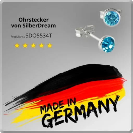 SilberDream Ohrring Zirkonia türkis 4mm 925 Silber Ohrstecker SDO5534T