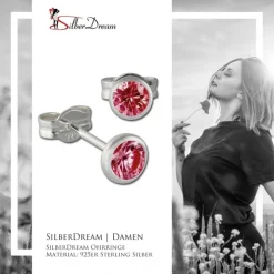 SilberDream Ohrring Zirkonia rubinrot 4mm 925 Silber Ohrstecker SDO5534P