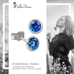 SilberDream Ohrring Zirkonia blau 5mm 925 Silber Ohrstecker SDO5535B