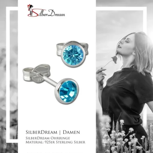 SilberDream Ohrring Zirkonia türkis 4mm 925 Silber Ohrstecker SDO5534T