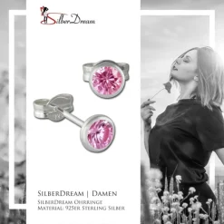 SilberDream Ohrring Zirkonia rosa 4mm 925 Silber Ohrstecker SDO5534A