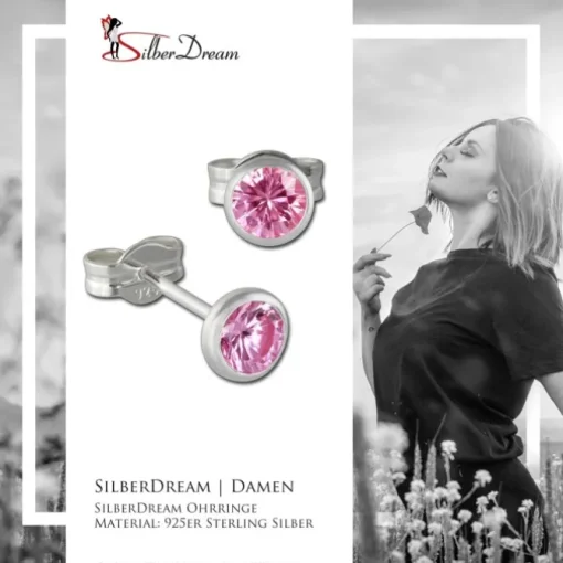 SilberDream Ohrring Zirkonia rosa 4mm 925 Silber Ohrstecker SDO5534A