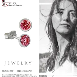 SilberDream Ohrring Zirkonia rubinrot 5mm 925 Silber Ohrstecker SDO5535P