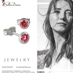 SilberDream Ohrring Zirkonia rubinrot 4mm 925 Silber Ohrstecker SDO5534P