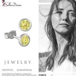 SilberDream Ohrring Zirkonia hellgrün 5mm 925 Silber Ohrstecker SDO5535L
