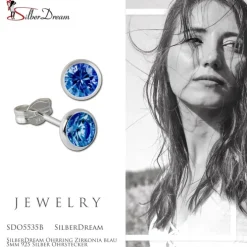 SilberDream Ohrring Zirkonia blau 5mm 925 Silber Ohrstecker SDO5535B
