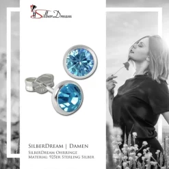 SilberDream Ohrring Zirkonia hellblau 6mm 925 Silber Ohrstecker SDO5536H