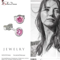 SilberDream Ohrring Zirkonia rosa 4mm 925 Silber Ohrstecker SDO5534A
