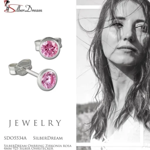 SilberDream Ohrring Zirkonia rosa 4mm 925 Silber Ohrstecker SDO5534A