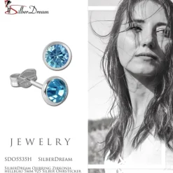 SilberDream Ohrring Zirkonia hellblau 5mm 925 Silber Ohrstecker SDO5535H