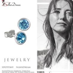 SilberDream Ohrring Zirkonia hellblau 6mm 925 Silber Ohrstecker SDO5536H