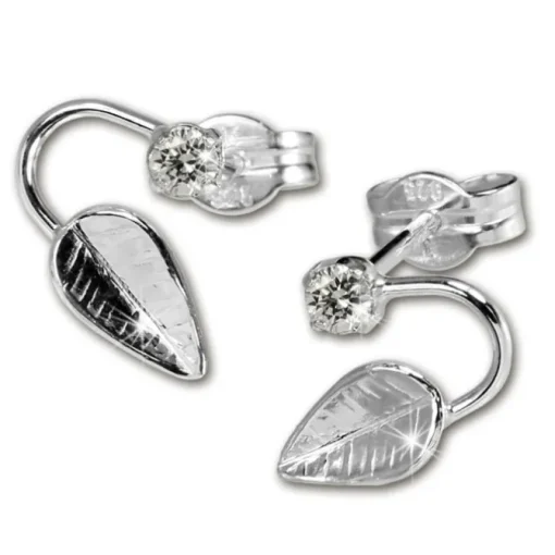 SilberDream Ohrringe Blatt Zirkonia weiß 925 Silber SDO531W