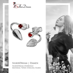 SilberDream Ohrringe Blatt Zirkonia rot 925 Silber SDO531R
