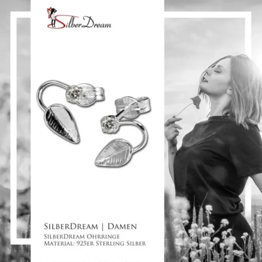 SilberDream Ohrringe Blatt Zirkonia weiß 925 Silber SDO531W
