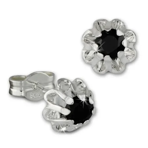 SilberDream Ohrringe Blümchen Zirkonia schwarz 925er Ohrstecker SDO5903S