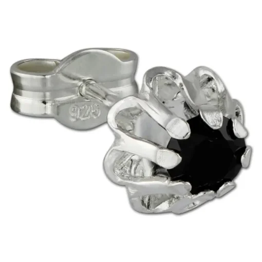 SilberDream Ohrringe Blümchen Zirkonia schwarz 925er Ohrstecker SDO5903S