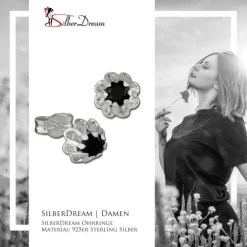 SilberDream Ohrringe Blümchen Zirkonia schwarz 925er Ohrstecker SDO5903S