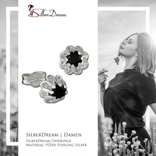 SilberDream Ohrringe Blümchen Zirkonia schwarz 925er Ohrstecker SDO5903S