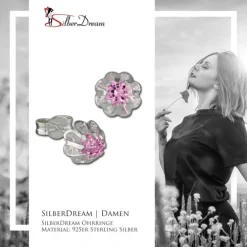 SilberDream Ohrringe Blümchen Zirkonia rosa 925er Ohrstecker SDO5903A